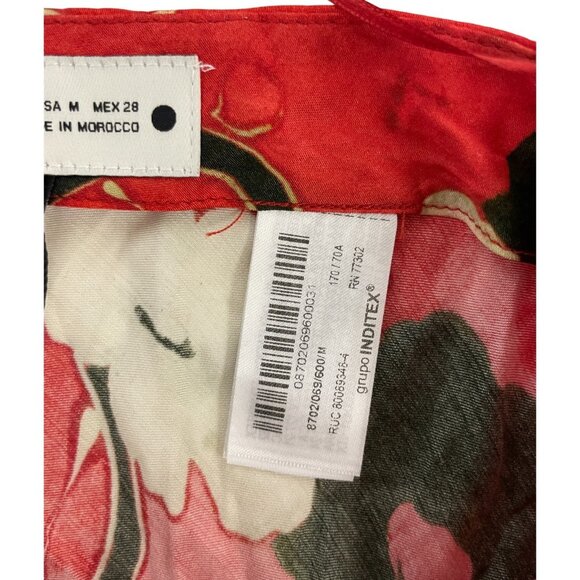 Zara Womens satin Skirt Medium M Red Floral Printed Midi Length 8702/069 NWT - Picture 4 of 15